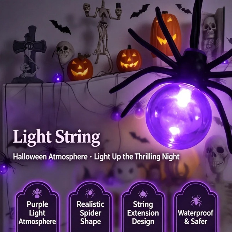Outdoor Lighting Decoration - Pille Çalışan Örümcek LED Işık Zinciri,